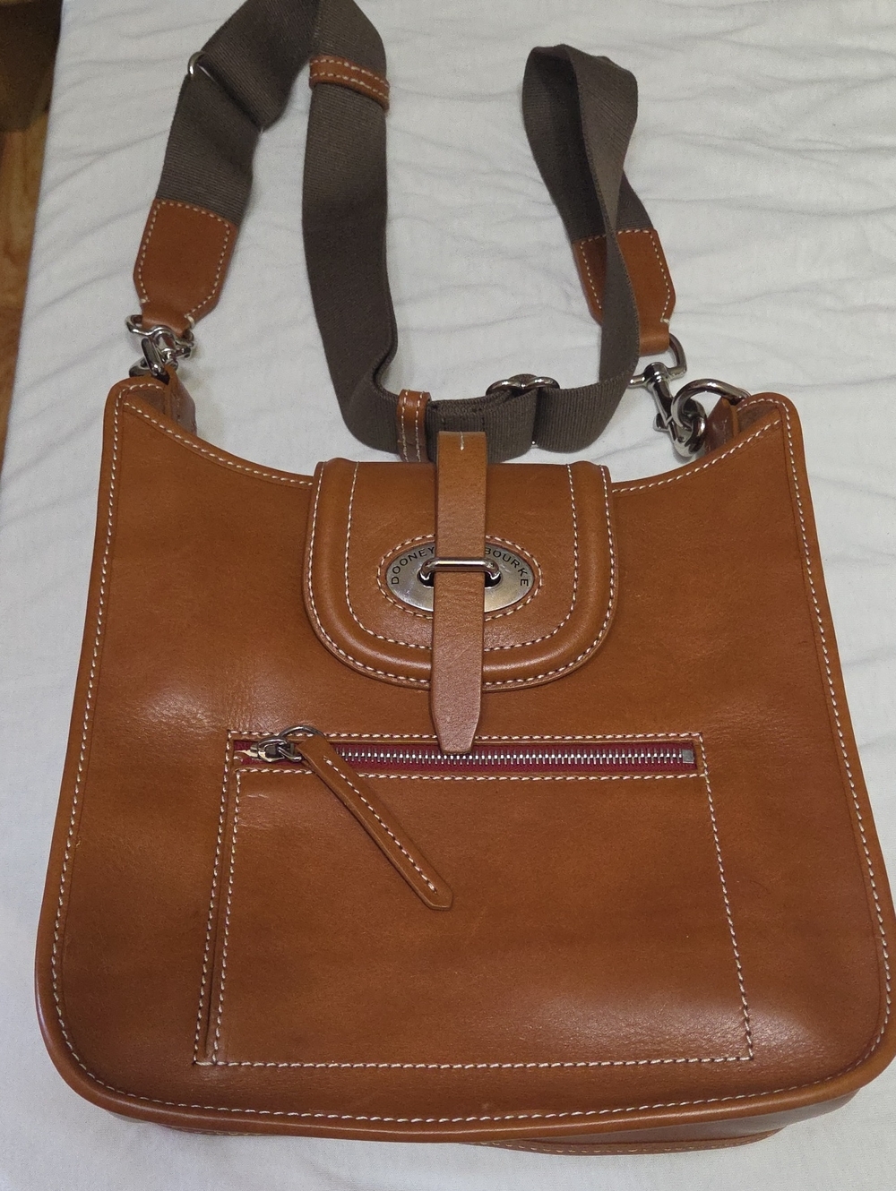 Dooney & Bourke Tan Leather Messenger Crossbody with Contrast Strap